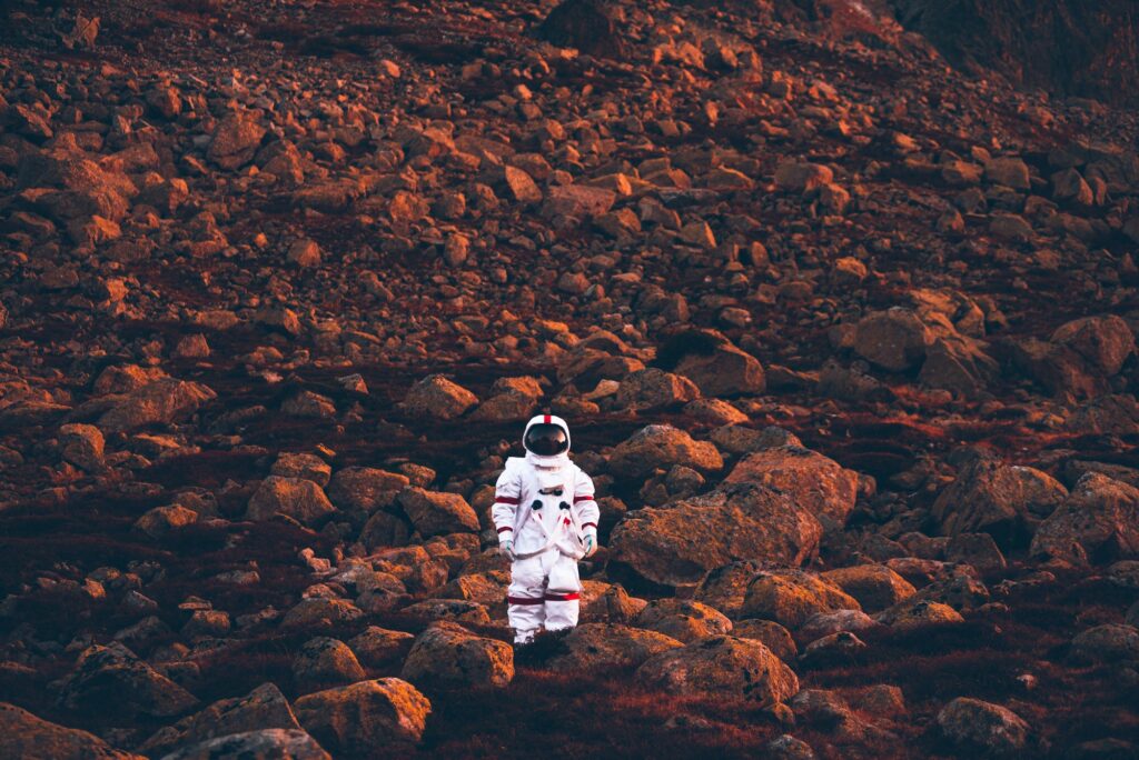 Astronaut exploring a new planet.