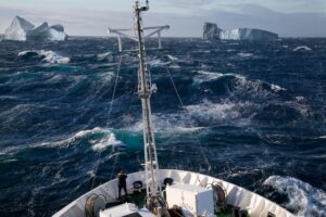 Rough Sea and Icebergs - North Atlantic